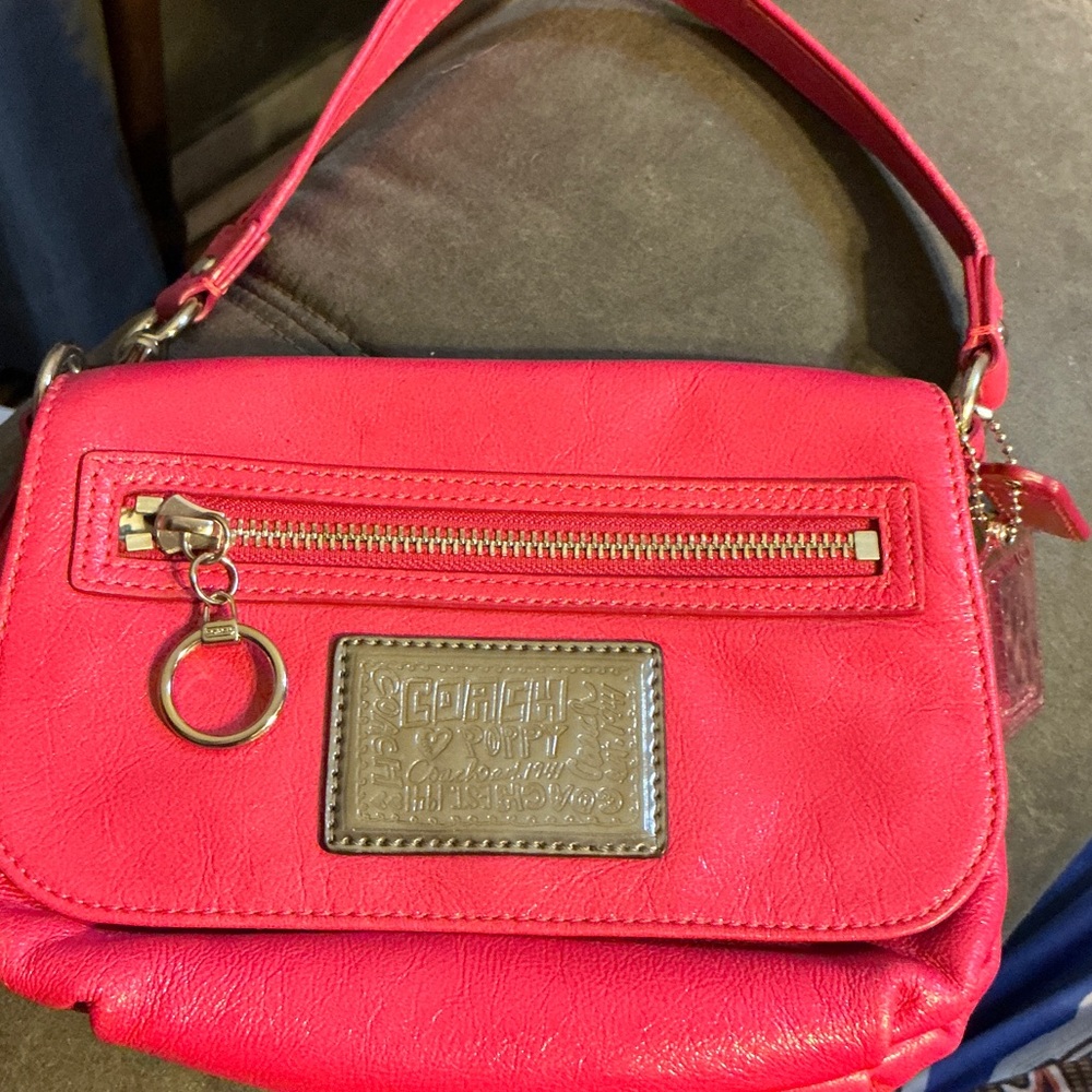 Coach Hot Pink Leather Poppy  Bag with Gold Hardware